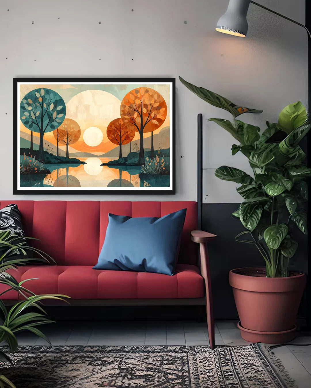 Abstract tree reflection canvas wall art in living room