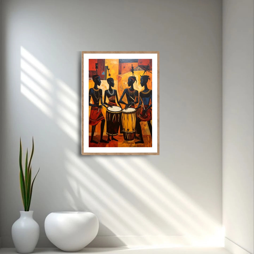 Ethnic tribal wall art painting in modern minimal interior