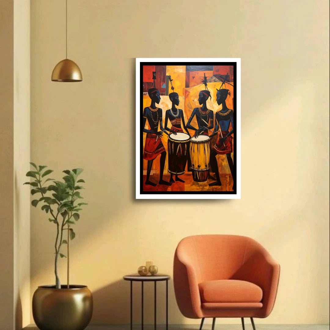 Traditional tribal folk art wall painting for living room decor