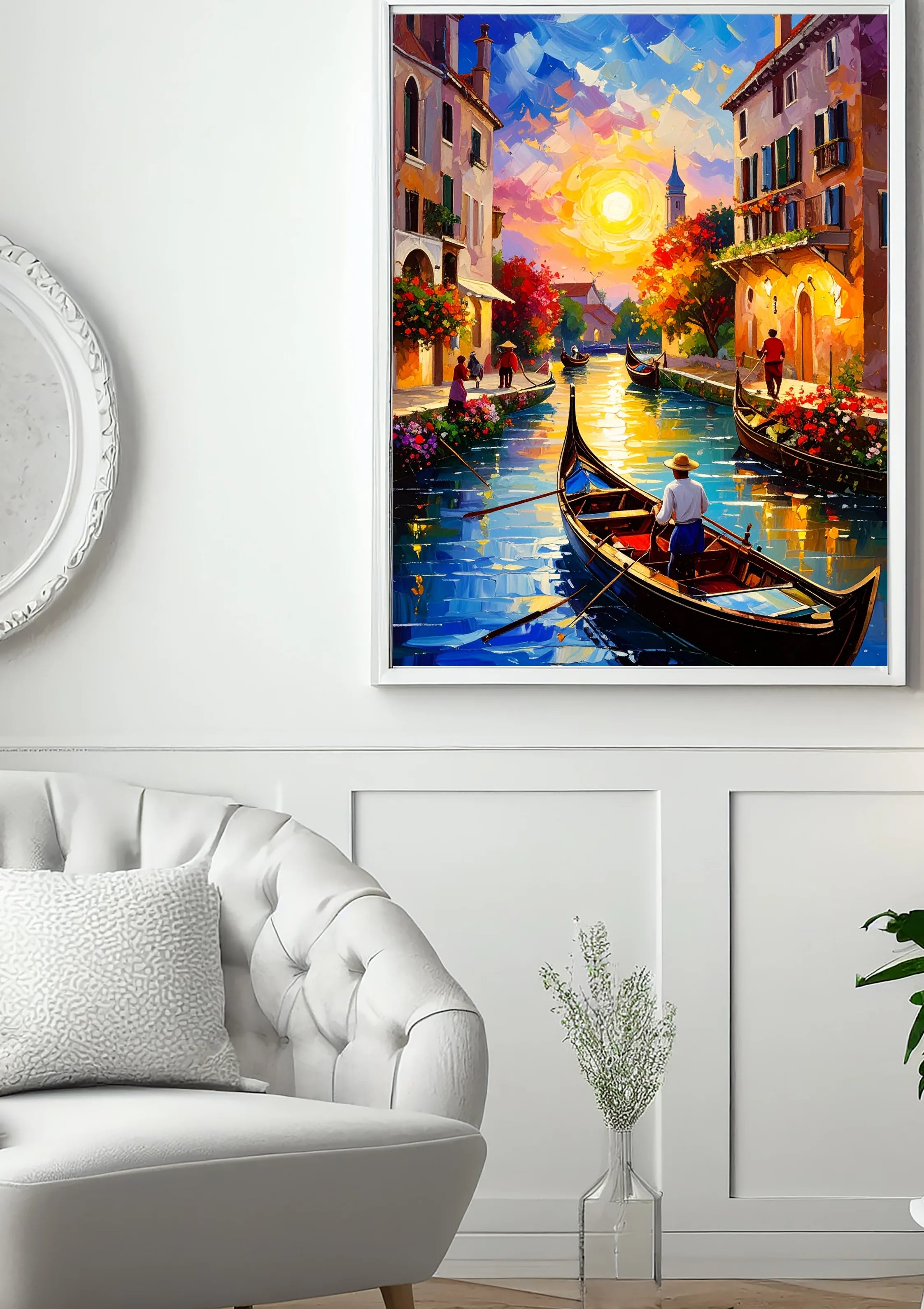 Vibrant city canal night canvas wall art