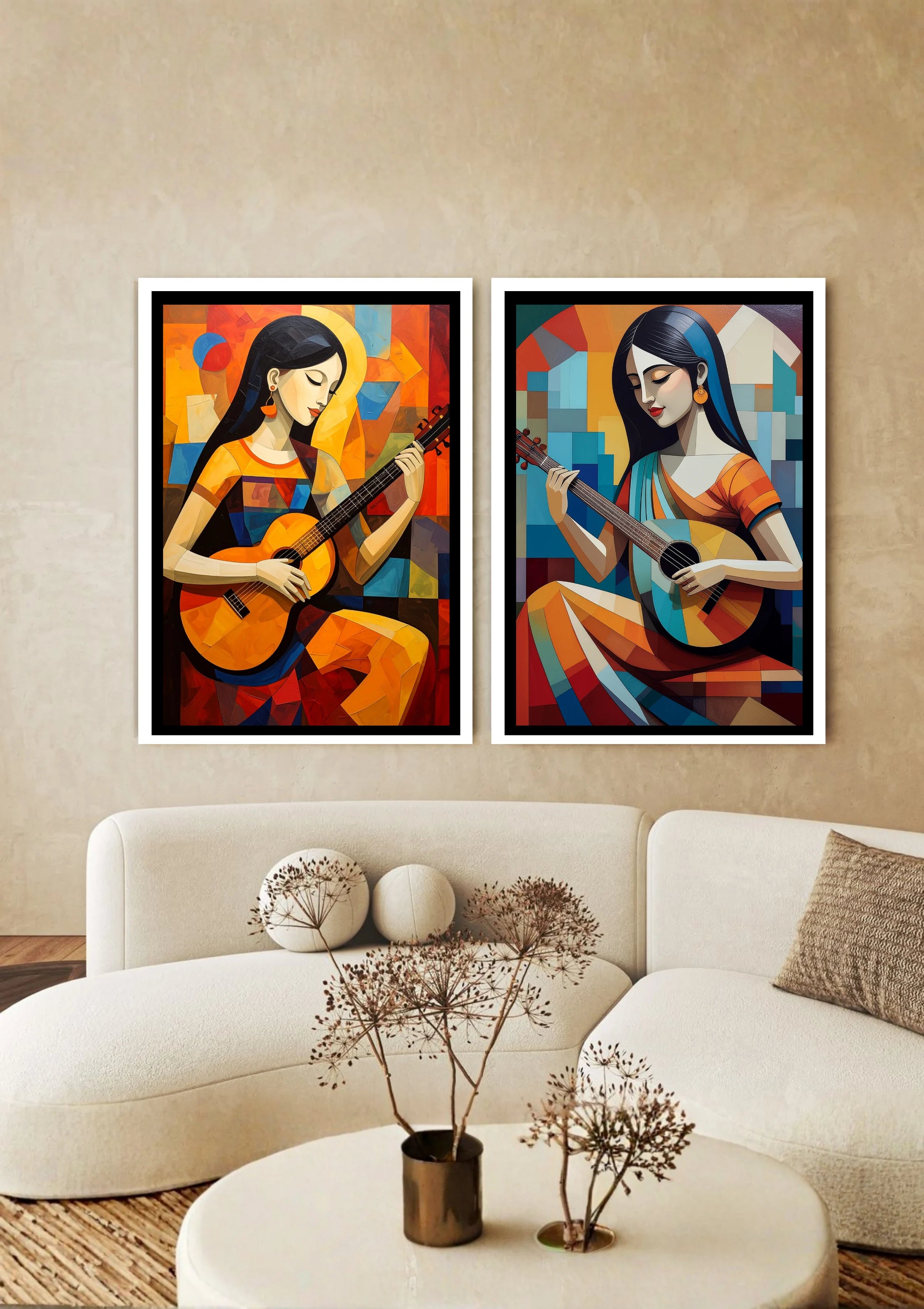 Artistic musician illustration with warm colors