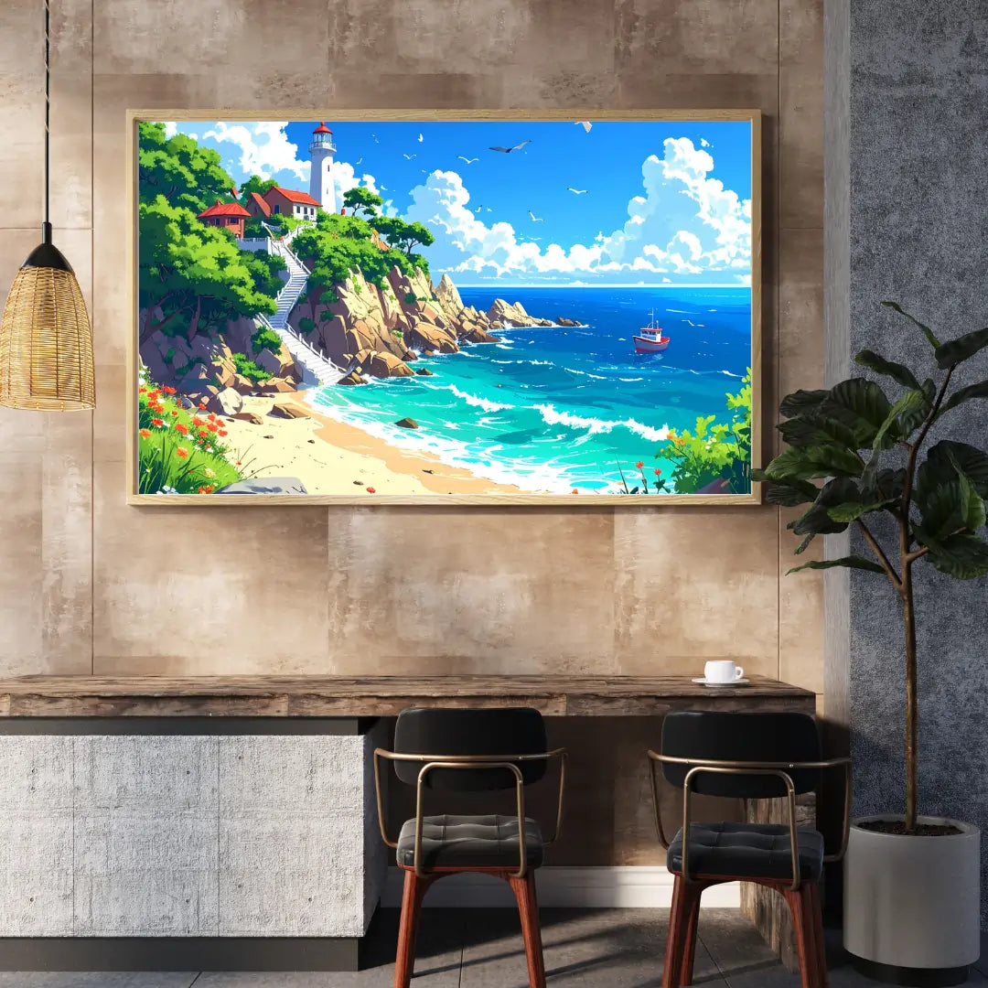 Sunny tropical coastline canvas wall art painting
