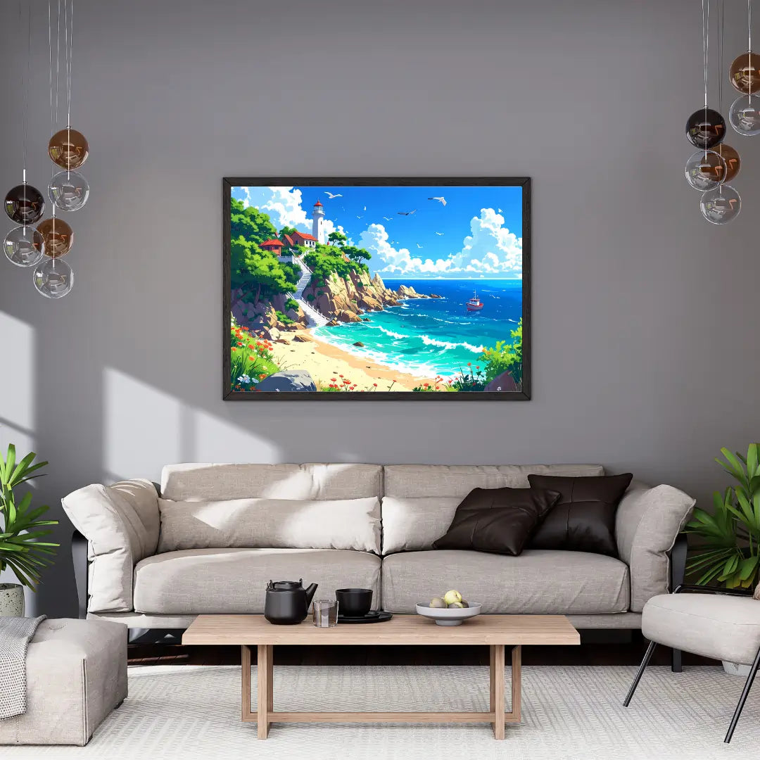 Blue ocean beach landscape canvas wall art