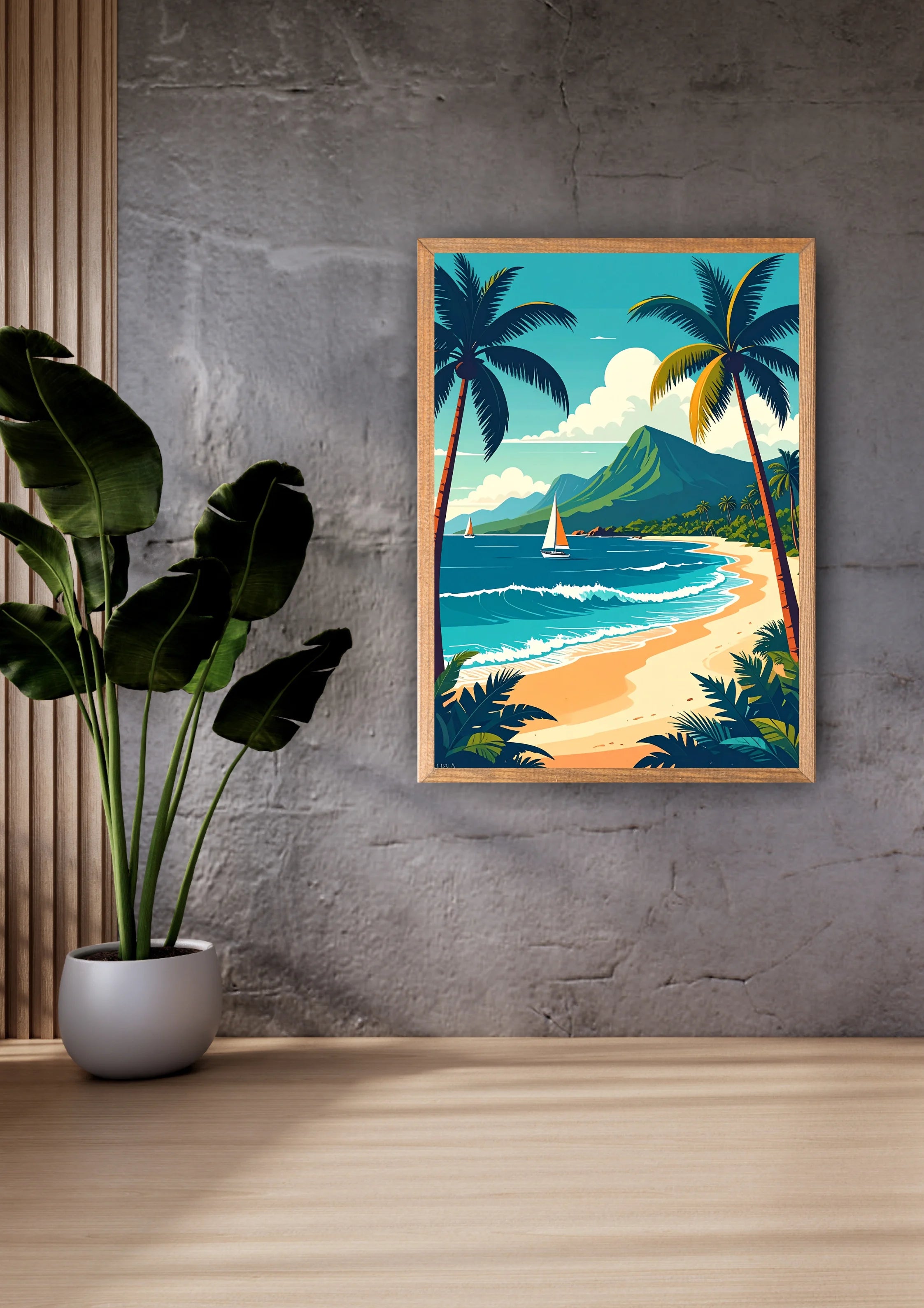 Tropical palm beach wall art canvas painting