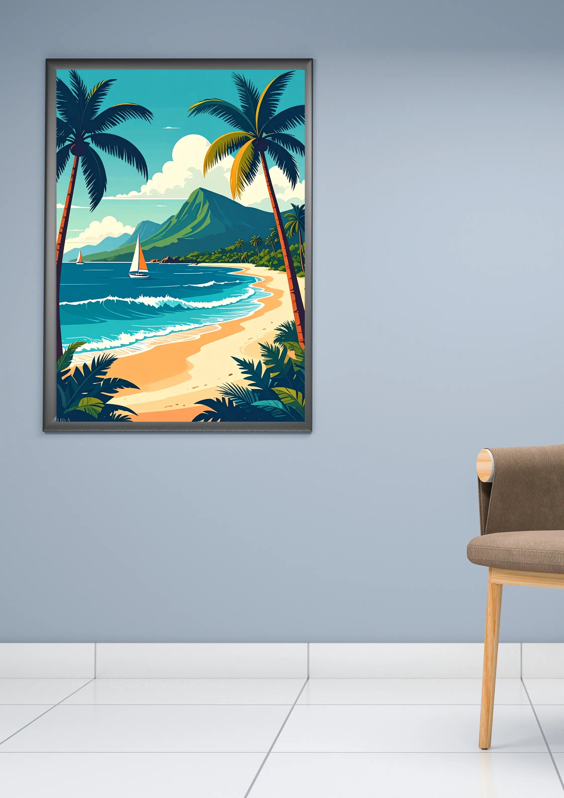 Palm tree coastal landscape canvas wall art