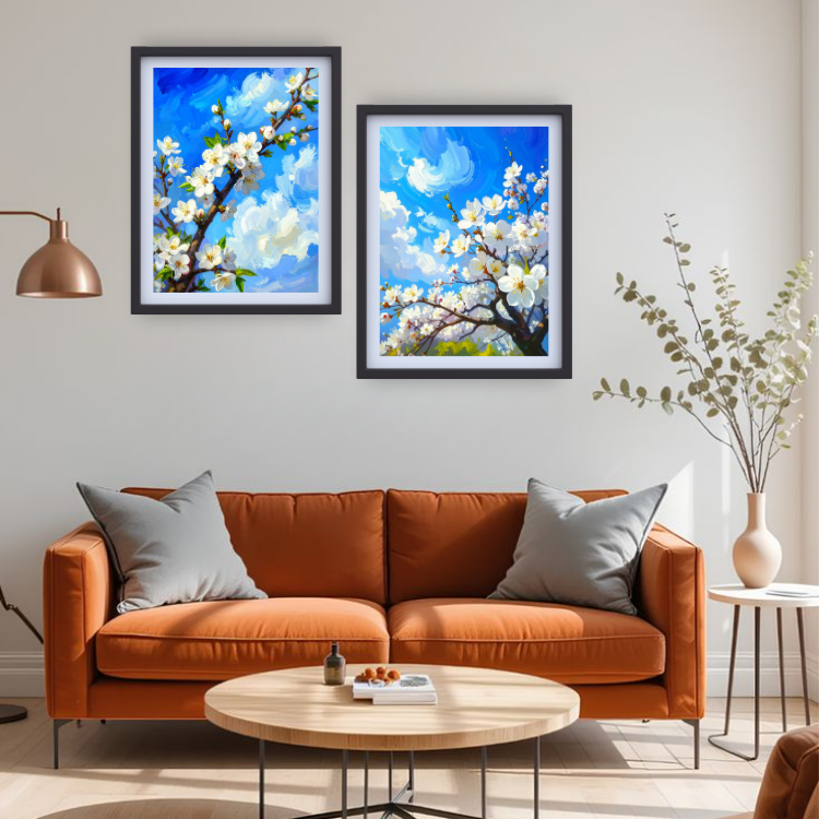 Blue Sky Floral - Set Of 2 - Wall Art Canvas