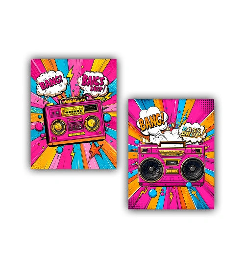 Bright pop art music canvas wall decor set of 2