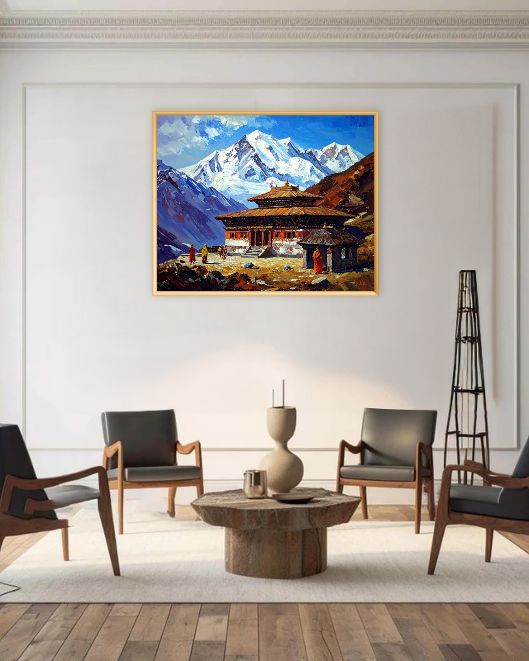 Mountain landscape canvas painting with traditional temple