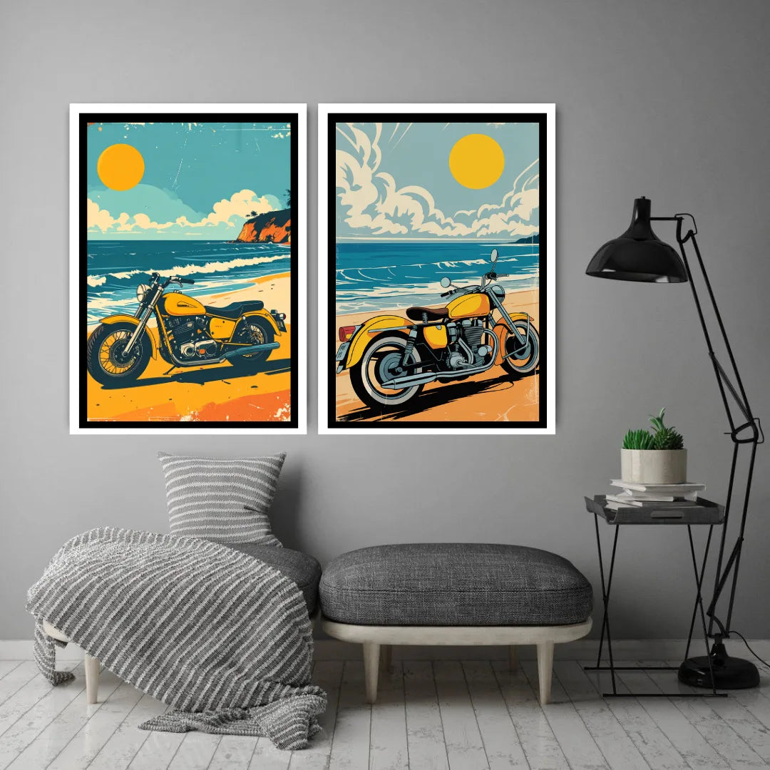 Classic motorcycle sunset wall art canvas