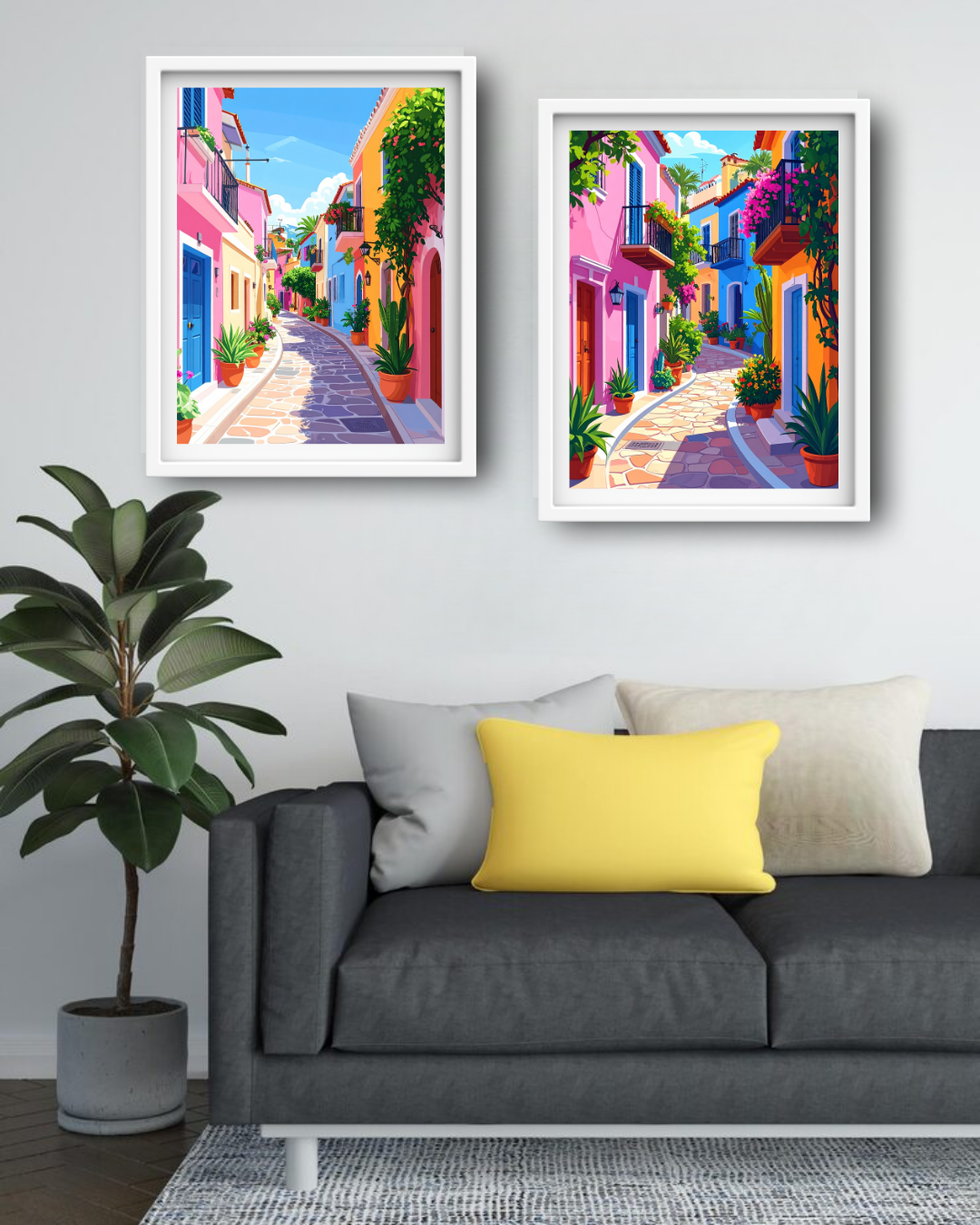 Colorful Street Alley Set of 2 - Wall Art Canvas WallArtVibes
