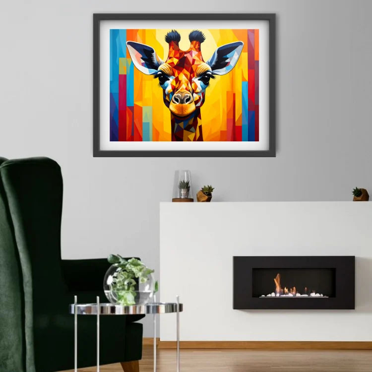 Modern Geometric Giraffe Canvas Wall Art Above Fireplace Mantel