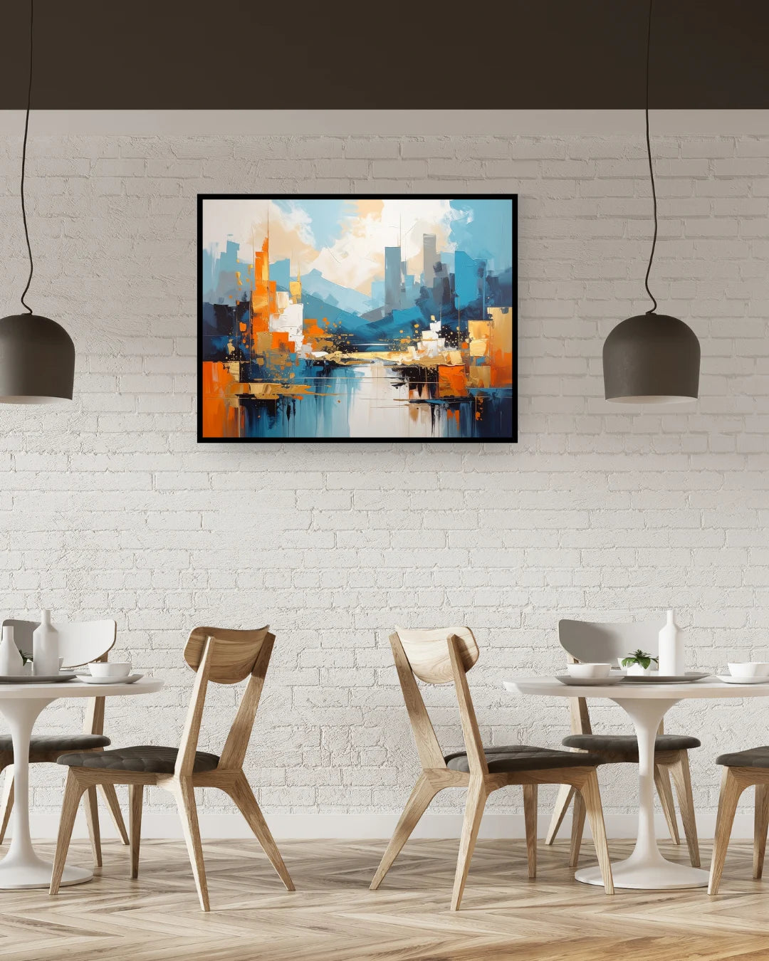 Colorful urban wall art painting with artistic cityscape design