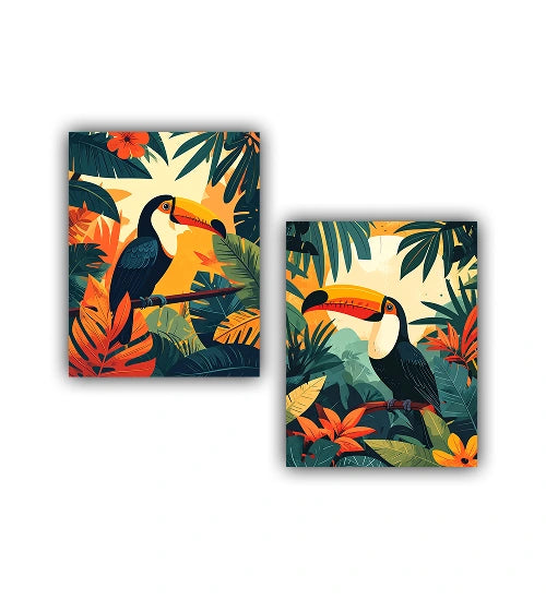 Colorful abstract bird illustration canvas wall art