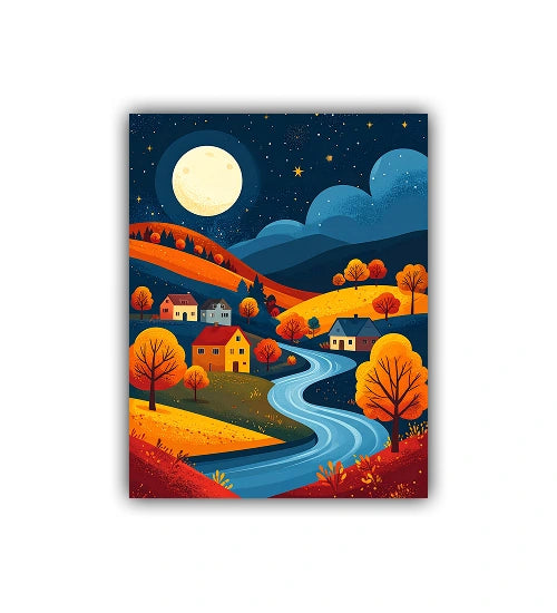 Colorful abstract night river landscape canvas wall art