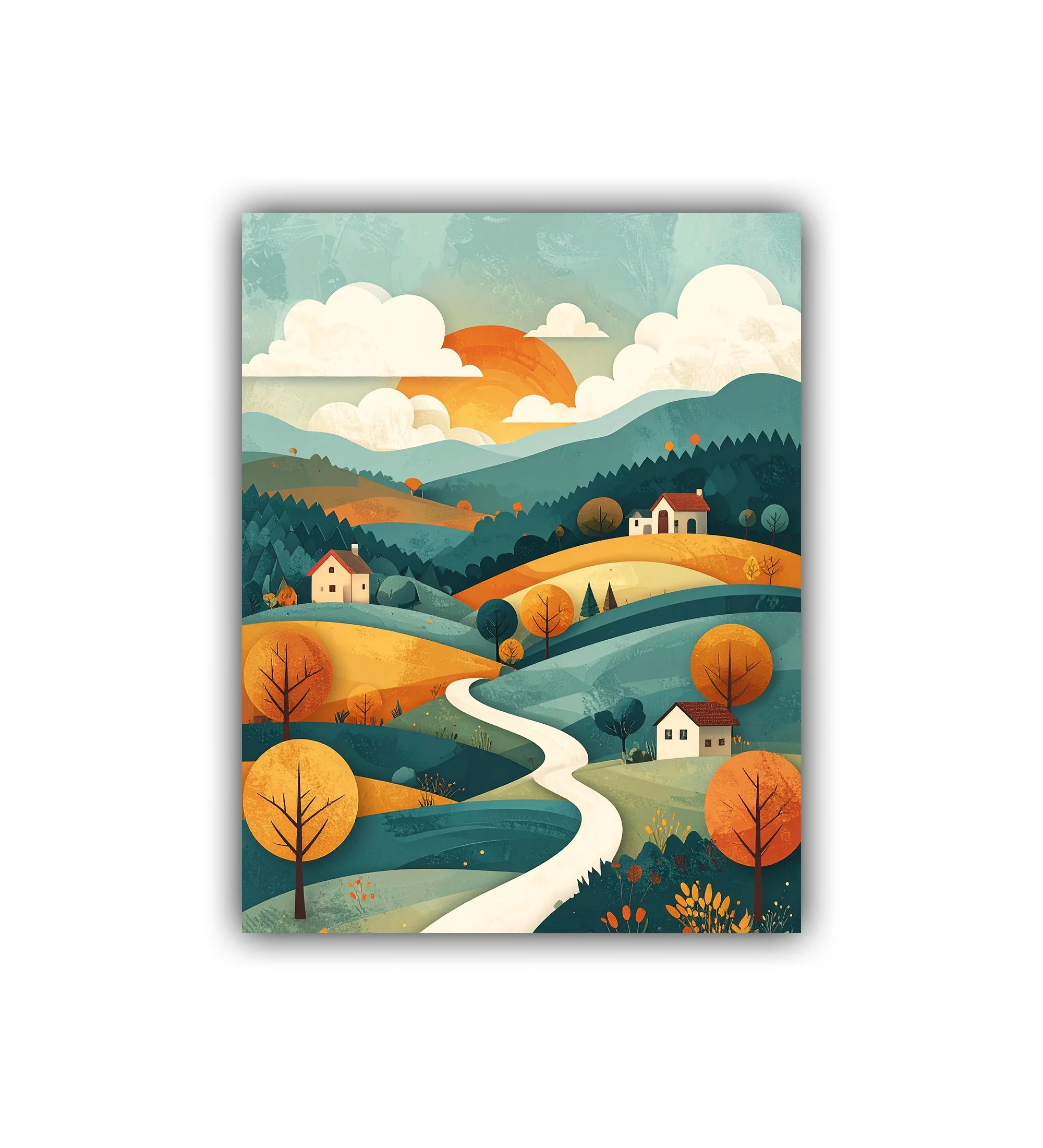 Colorful abstract pastel hills river canvas wall art