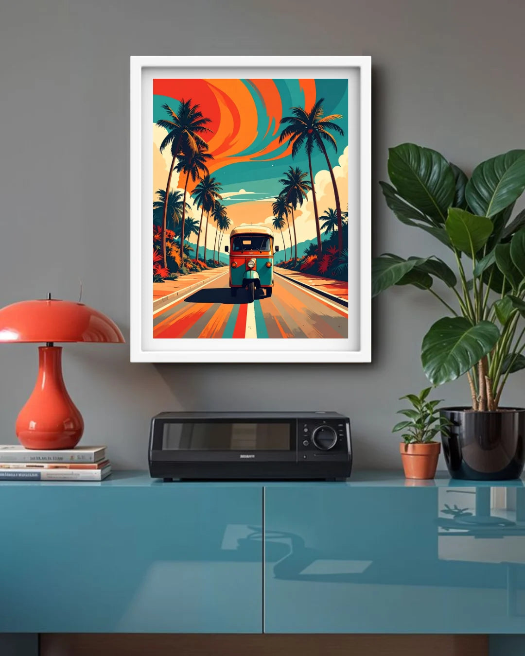 Colorful abstract retro travel road canvas wall art