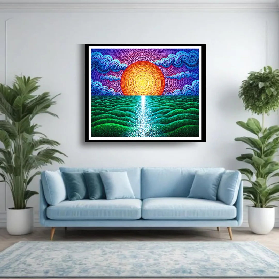 Sunset ocean wall art painting for modern living room decor