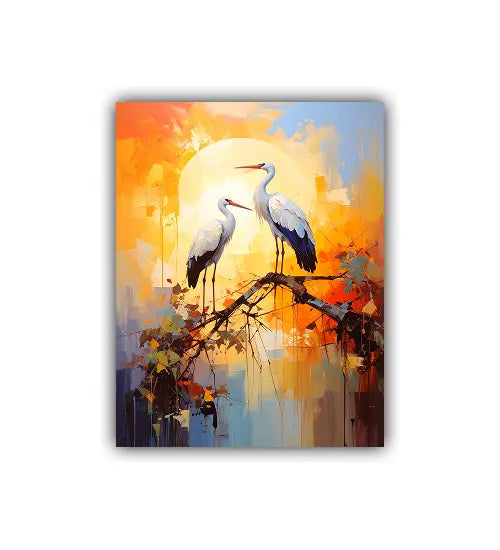 Sunrise Cranes Modern – Wall Art Canvas WallArtVibes