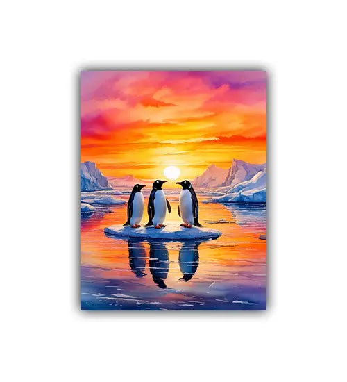 Penguin Reflections at Sunset – Wall Art Canvas WallArtVibes