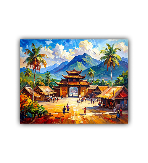 Impasto Temple View Wall Art Canvas Paintings