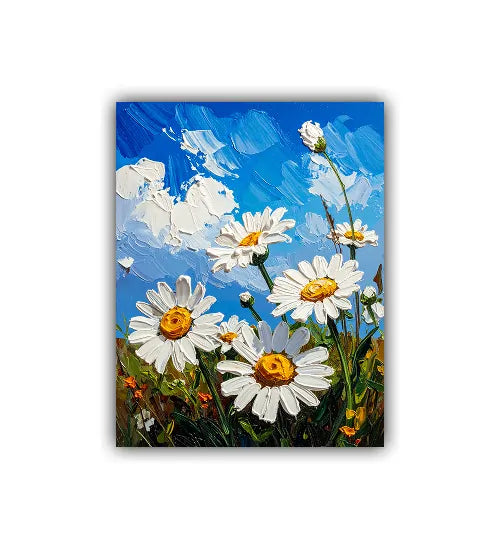 Daisy Bloom Floral Wall Art – Cheerful Canvas Painting for Home, Office & Cafe Décor