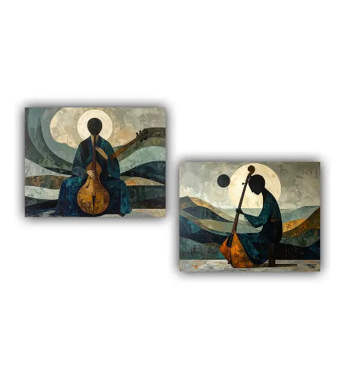 Abstract Musician Wall Art – Modern String Instrument Canvas Painting Set for Artistic Décor