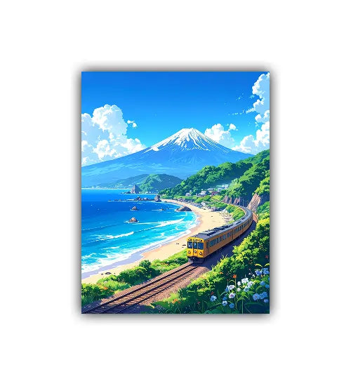 Scenic Mount Fuji Coastal Train Canvas
