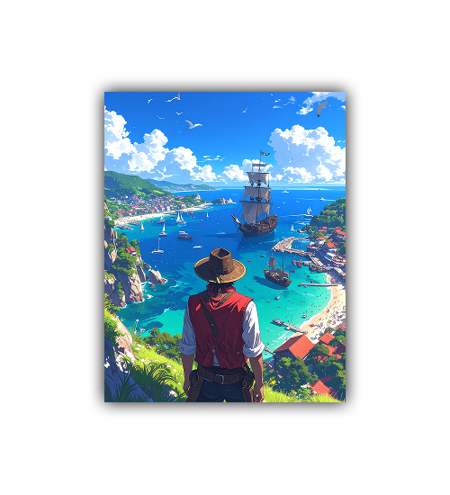 Pirate Captain Harbor Overlook Retro Canvas Art