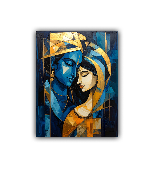 Radha Krishna: Azure & Gold - Wall Art Canvas