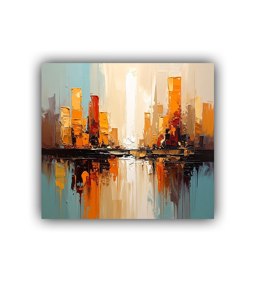 Abstract Cityscape Reflection Art - Premium Canvas Wall Art
