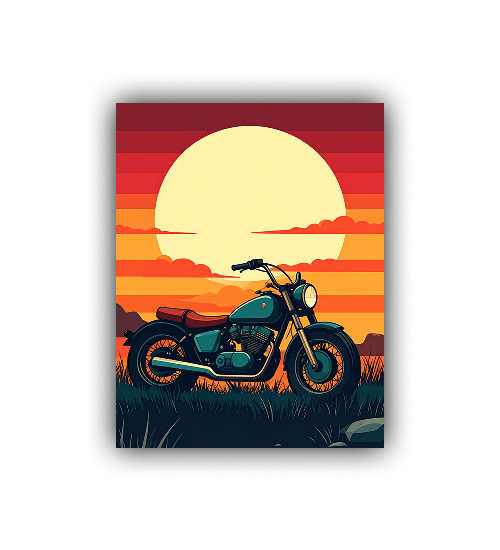 Retro Sunset Ride - Vintage Motorcycle Canvas Wall Art