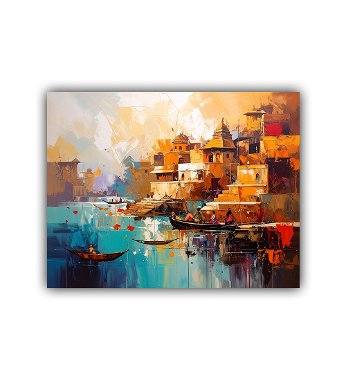 Varanasi Ghat Painting - Indian Heritage Canvas Wall Art