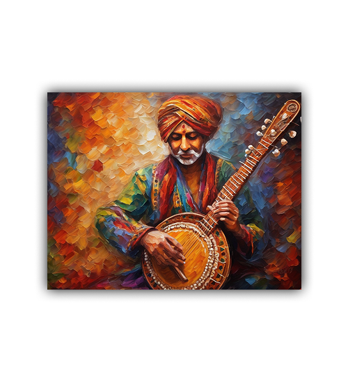 Indian Folk Musician Art - Traditional Banjo Player Canvas
