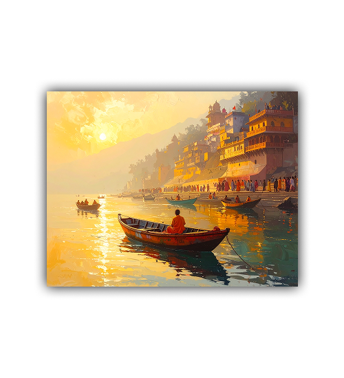 Varanasi ghat sunset canvas wall art painting