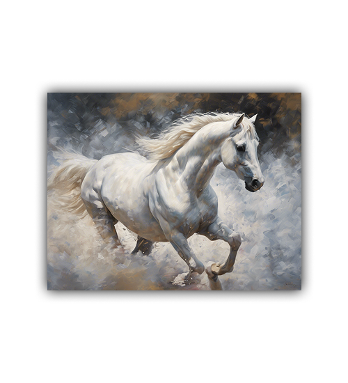 Running White Horse Art - Premium Canvas Wall Painting