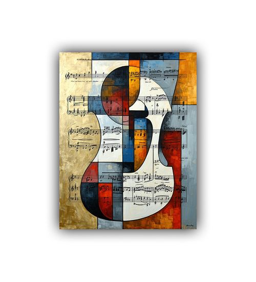 Abstract Cubist Guitar Art - Musical Collage Canvas Painting