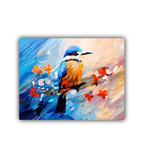 Colorful Birds & Flowers Art - Abstract Canvas Wall Painting