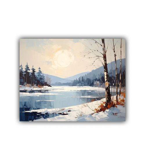 Vintage Winter Landscape Canvas - Mid Century Style Watercolor