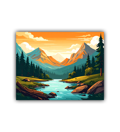 Mountain River Landscape Art - Vintage Travel Poster Canvas