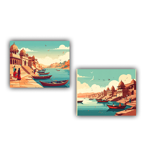 Traditional Temple Boats Canvas Painting