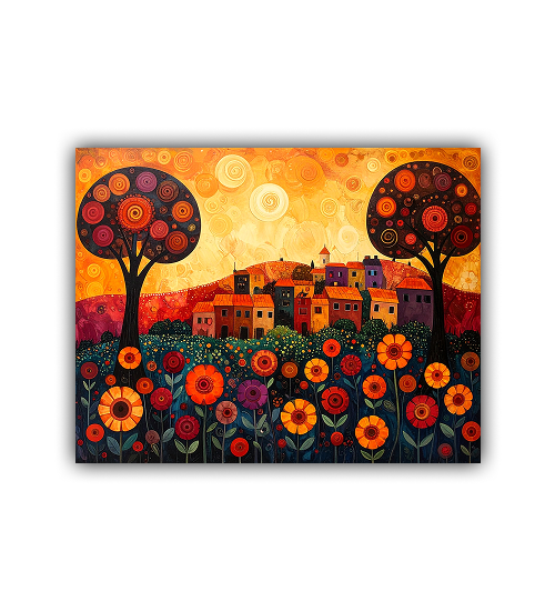 Abstract Floral Village Landscape - Wall Art Canvas
