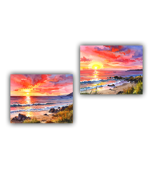Sunset Beach Canvas Painting- Watercolor Coastal Wall Art