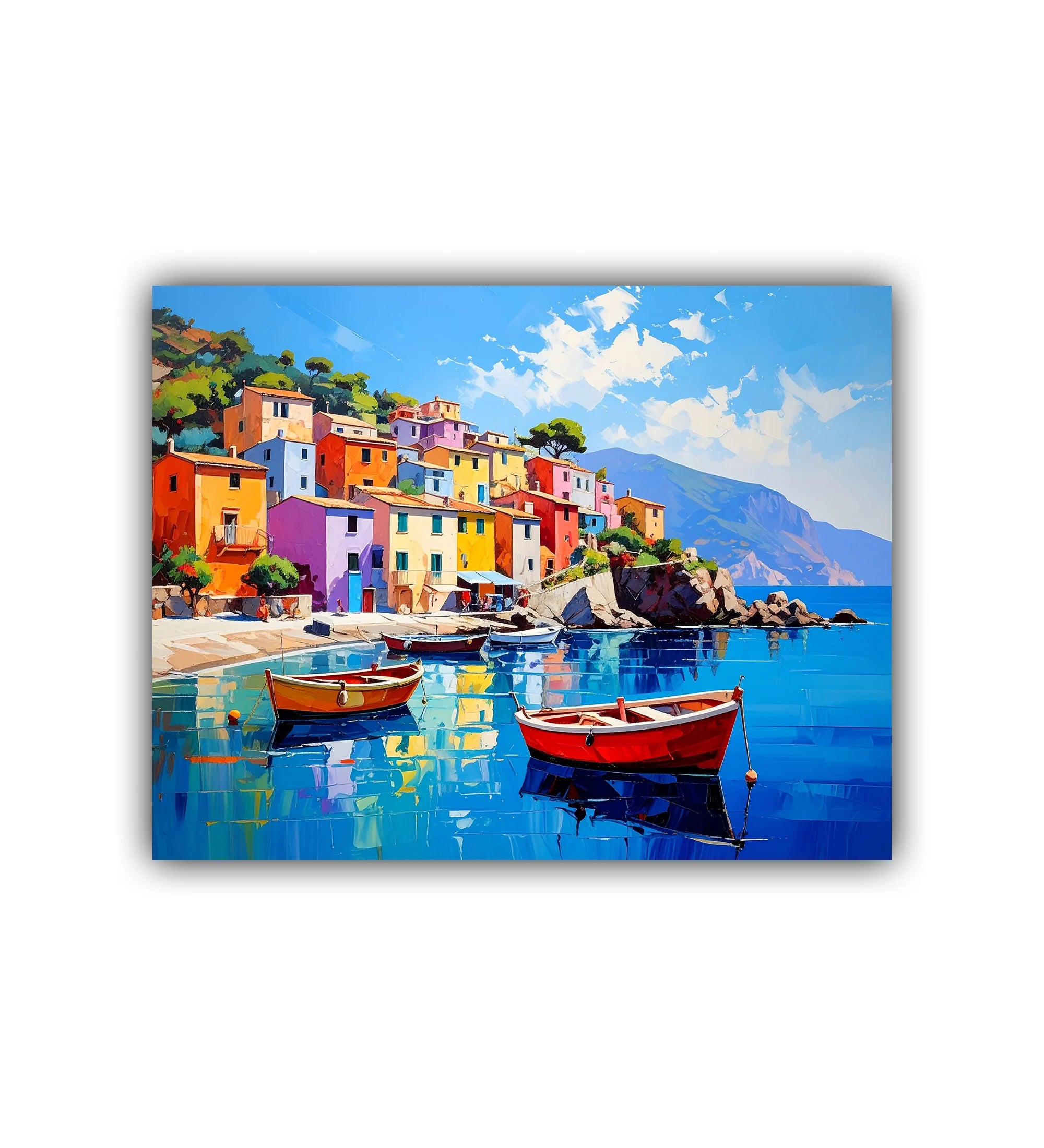 Colorful Coastal Village Boat - Wall Art Canvas WallArtVibes