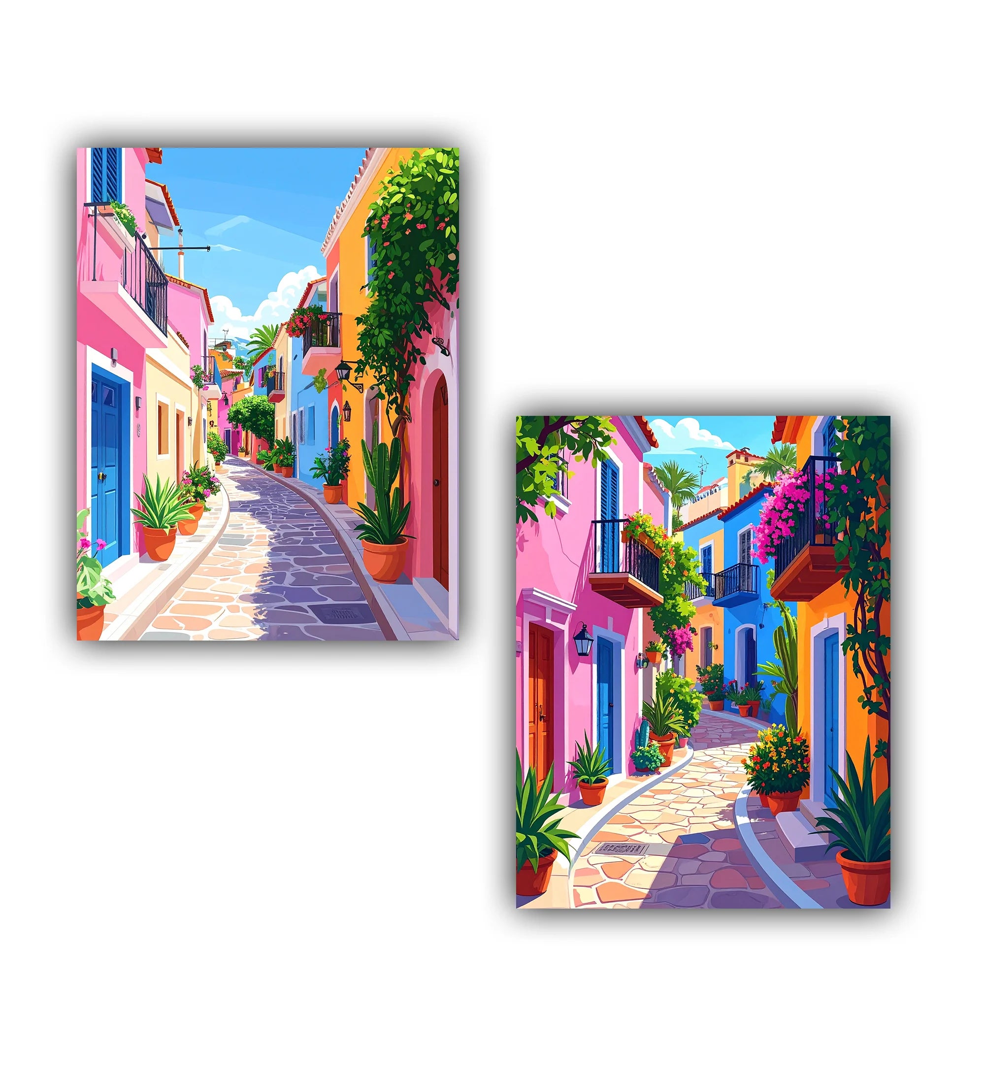 Colorful Street Alley Set of 2 - Wall Art Canvas