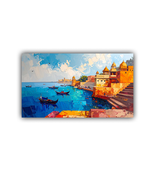 Holy Riverside Steps - Traditional Indian Cultural Wall Art