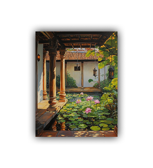 Courtyard garden themed canvas wall art