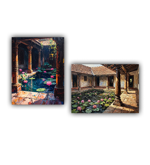 Heritage courtyard canvas wall art set of two
