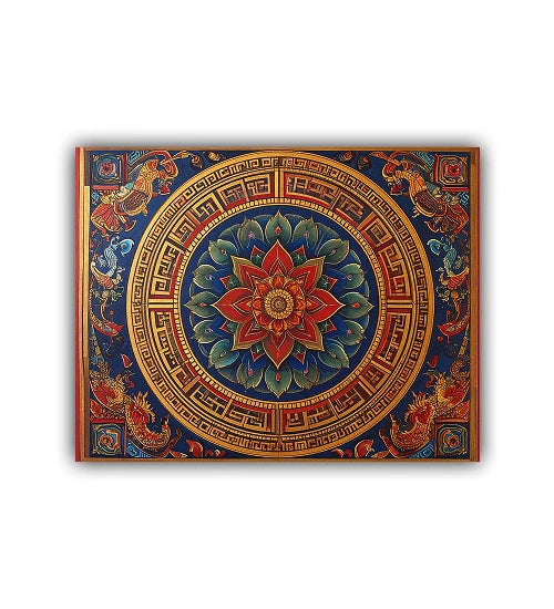 Detailed mandala art wall painting with intricate circular patterns