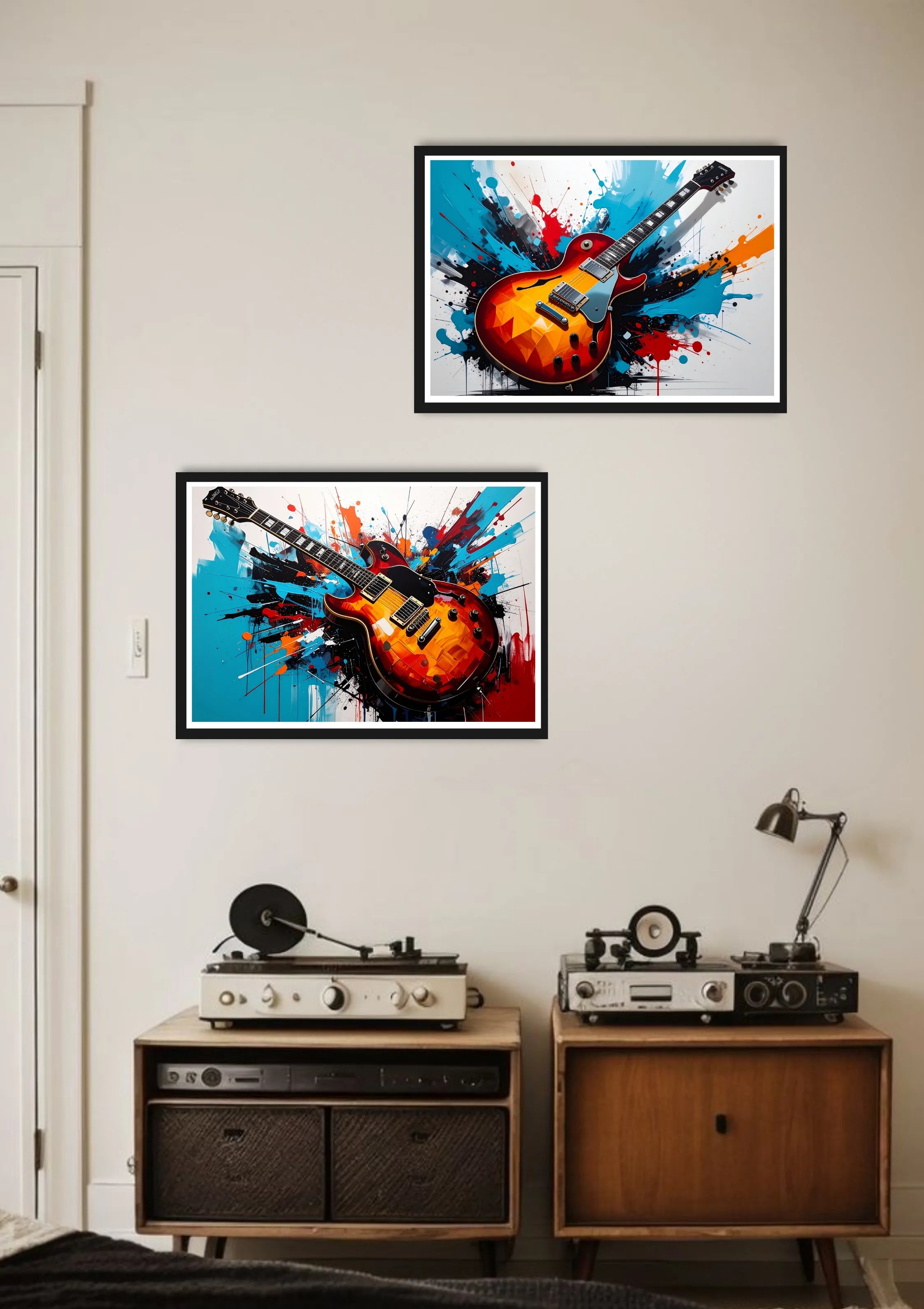 Abstract musical wall art showing vibrant melodic energy burst