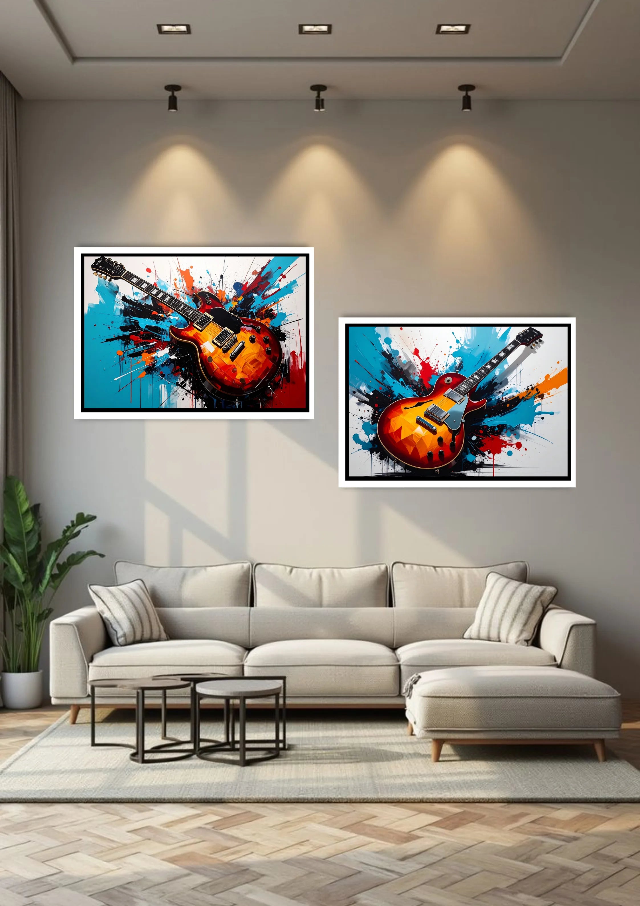 Colorful abstract melody artwork displayed in a stylish interior